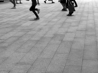 black and white silhouette walk and run on street floor