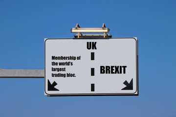 United kingdom and brexit : Billboard with benefits in staying in the European Union, or going out with the brexit. The right choice concept.