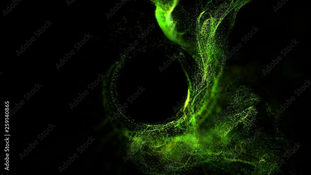 Poster 4k luminous particles move in liquid flow and stumble upon a force field in the center of frame push