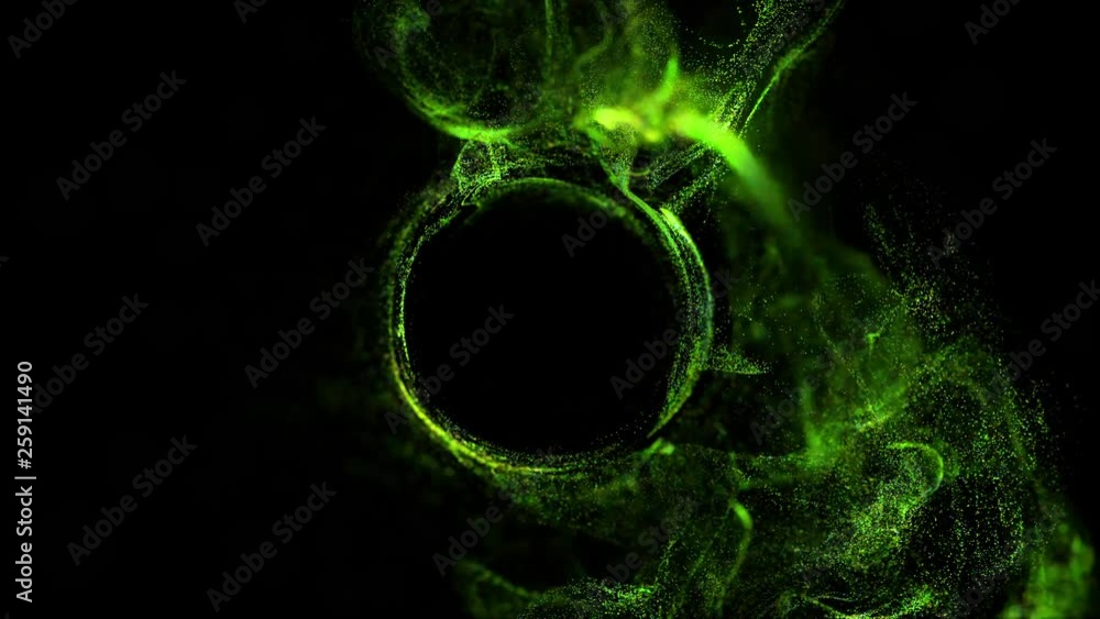 Poster 4k luminous particles move in liquid flow and stumble upon a force field in the center of frame push