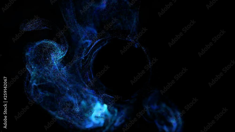 Poster 4k luminous particles move in liquid flow and stumble upon a force field in the center of frame push
