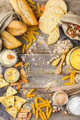Gluten free food and flour, almond, corn, rice, chickpea