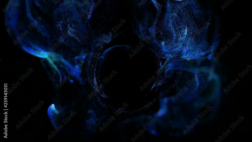 Poster 4k luminous particles move in liquid flow and stumble upon a force field in the center of frame push