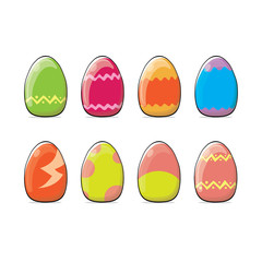 Set of color hand drawn Easter eggs with different texture isolated on a white background.Spring holiday. Vector Illustration.Happy easter eggs