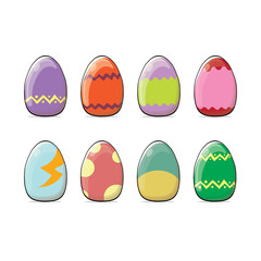 Set of color hand drawn Easter eggs with different texture isolated on a white background.Spring holiday. Vector Illustration.Happy easter eggs