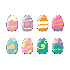 Set of color hand drawn Easter eggs with different texture isolated on a white background.Spring holiday. Vector Illustration.Happy easter eggs