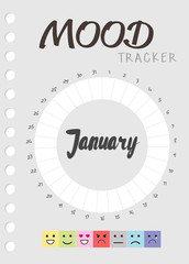 Mood diary for a month. mood tracker January calendar. keeping track of emotional state