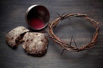 Communion And Passion - Unleavened Bread Chalice Of Wine And Crown Of Thorns