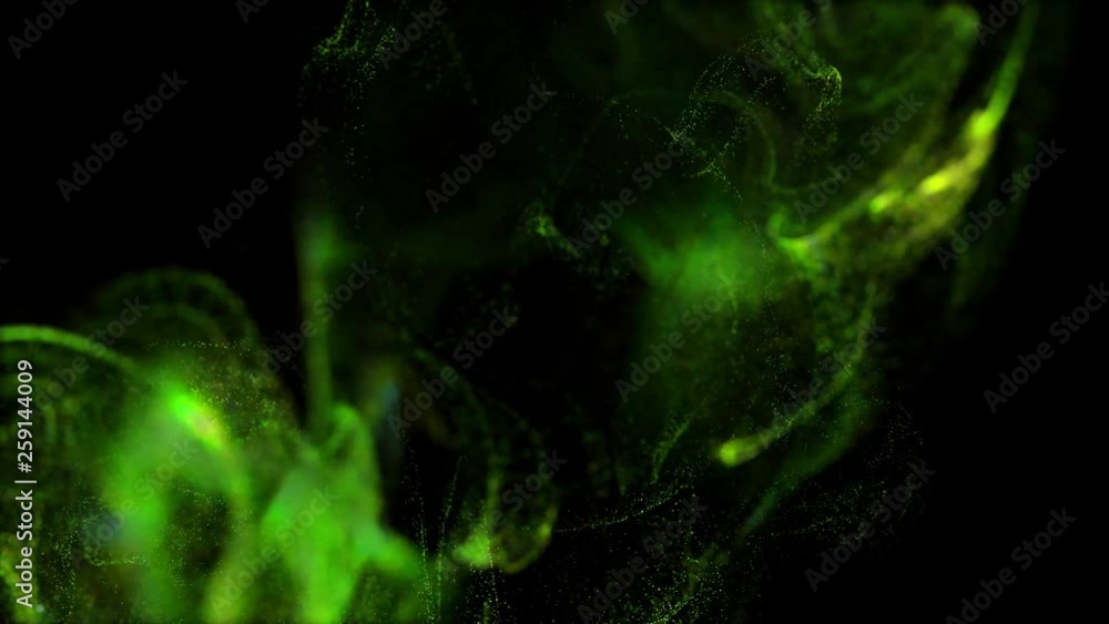 Poster 4k luminous particles move in liquid flow and stumble upon a force field in the center of frame push