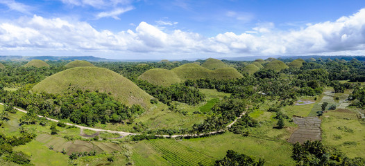Fototapeta na wymiar Panorama Drone Picture of the chocolate hills in Bohol, Philippines