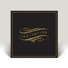 Vector template invitation with glitter gold flourishes elements.