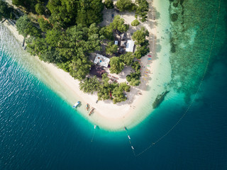 Aerial drone picture of Potipot Island and the white beach in Zambales, Philippines
