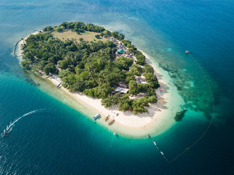 Aerial drone picture of Potipot Island and the white beach in Zambales, Philippines