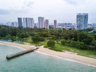 Obraz premium Scenic Aerial Drone Picture of East-Coast Park in Singapore