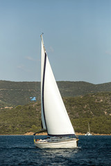 Greece sailing yacht boat at Aegean Sea - Luxury cruise yachting.