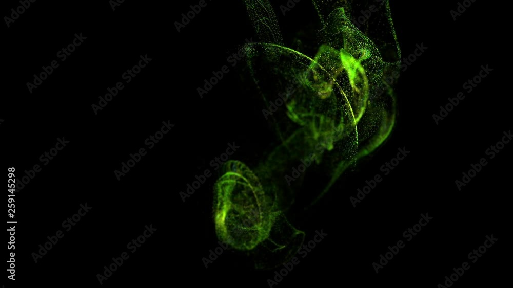 Poster 4k luminous particles move in liquid flow and stumble upon a force field in the center of frame push