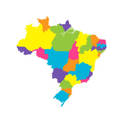 Color map of Brazil with states. Vector illustration of largest country in South and Latin America