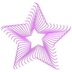 Abstract wire-frame star pattern colored purple, formed by curved parallel lines. Minimal, simple graphic asset that can be easily shaped and colored with Adobe Illustrator, CorelDRAW, or Inkscape.