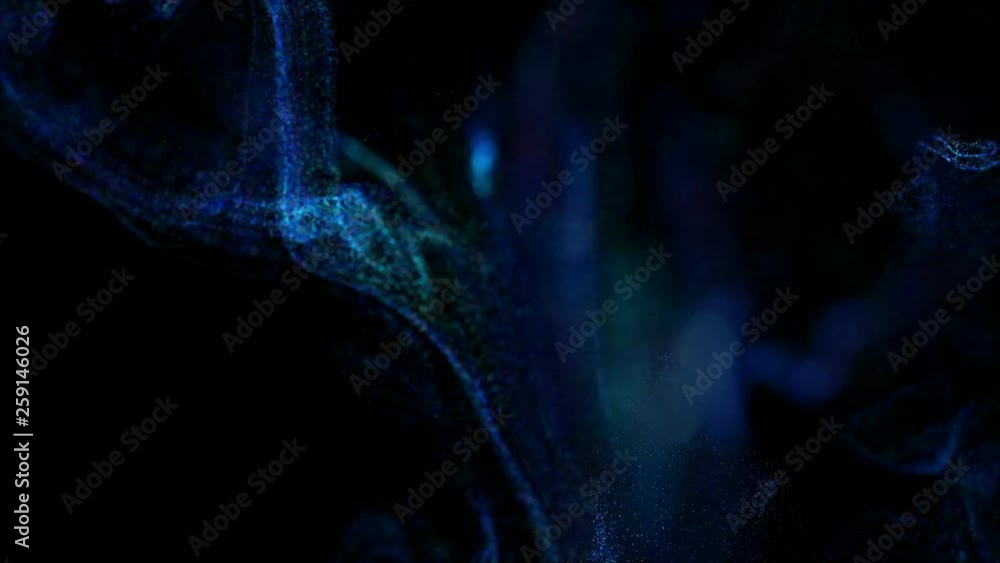 Poster 4k luminous particles move in liquid flow and stumble upon a force field in the center of frame push