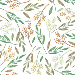 Seamless pattern with watercolor leaves and branches