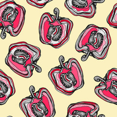 Hand drawn  seamless pattern with peppers