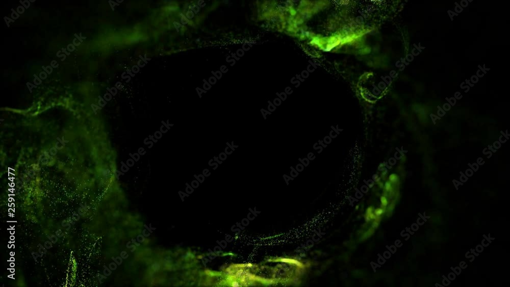 Poster 4k luminous particles move in liquid flow and stumble upon a force field in the center of frame push
