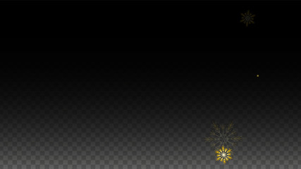 Christmas  Vector Background with Gold Falling Snowflakes Isolated on Transparent Background. Realistic Snow Sparkle Pattern. Snowfall Overlay Print. Winter Sky. Design for Party Invitation.