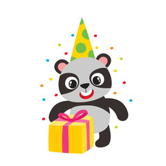 Vector illustration of cartoon funny panda isolated on white background.