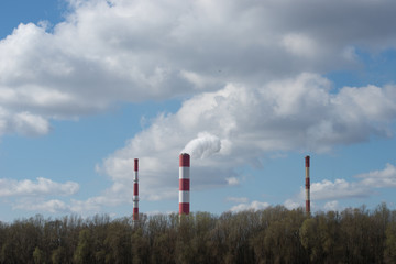 Fototapeta na wymiar landscape with Siekierki Power Station