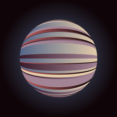 striped planet in retro shades on dark blue