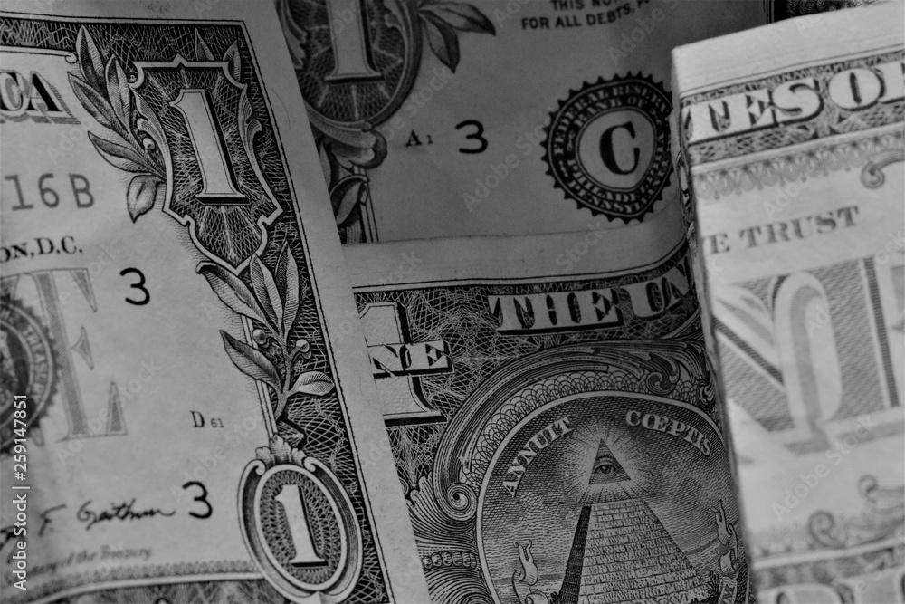 Wall mural close up of currency of the united states of america. stack of 1 dollars