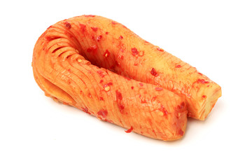 sliced radish kimchi  on white background