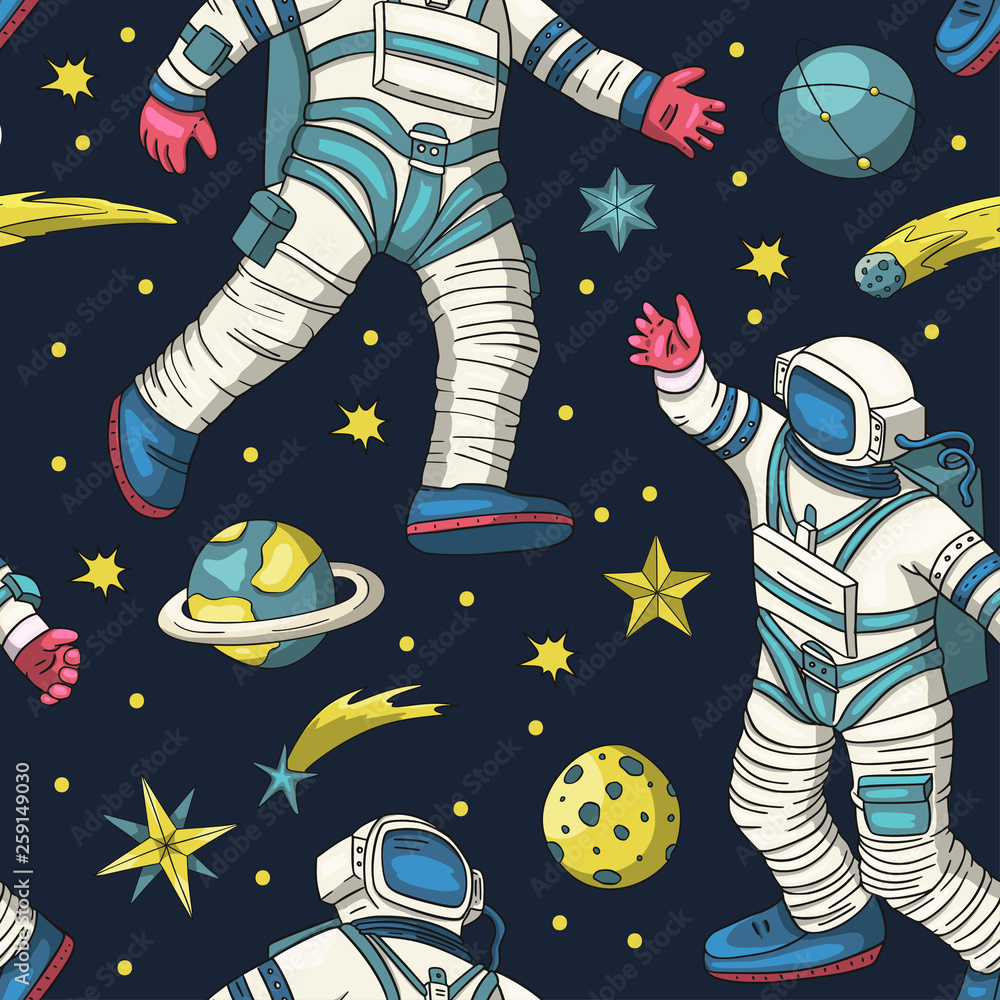 Wall mural astronaut vector seamless pattern.