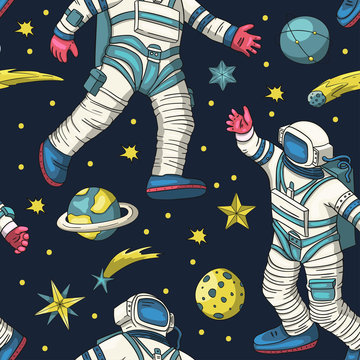 Astronaut Vector Seamless Pattern.