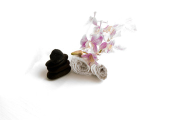 stone spa and orchid on white background