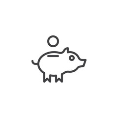 Piggy bank and coin line icon. linear style sign for mobile concept and web design. Piggy money box outline vector icon. Money savings symbol, logo illustration. Pixel perfect vector graphics
