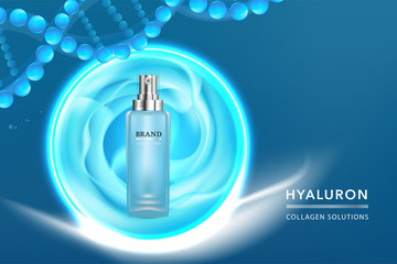 Beauty product, blue cosmetic container with advertising background ready to use, luxury skin care ad, illustration vector.