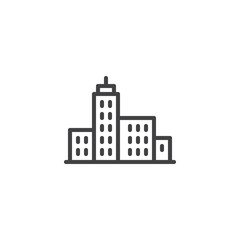 Naklejka premium City landscape line icon. Downtown, buildings linear style sign for mobile concept and web design. City street office building outline vector icon. Symbol, logo illustration. Pixel perfect vector 