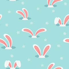 Blue Seamless Background with Easter Bunny Ears