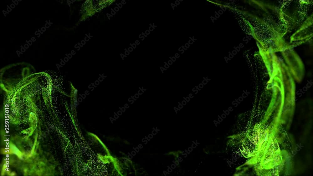 Poster 4k luminous particles move in liquid flow and stumble upon a force field in the center of frame push