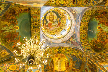 Interior, church of Savior on the Spilled Blood. 1880s church with vibrant, lavish design - Saint Petersburg, Russia