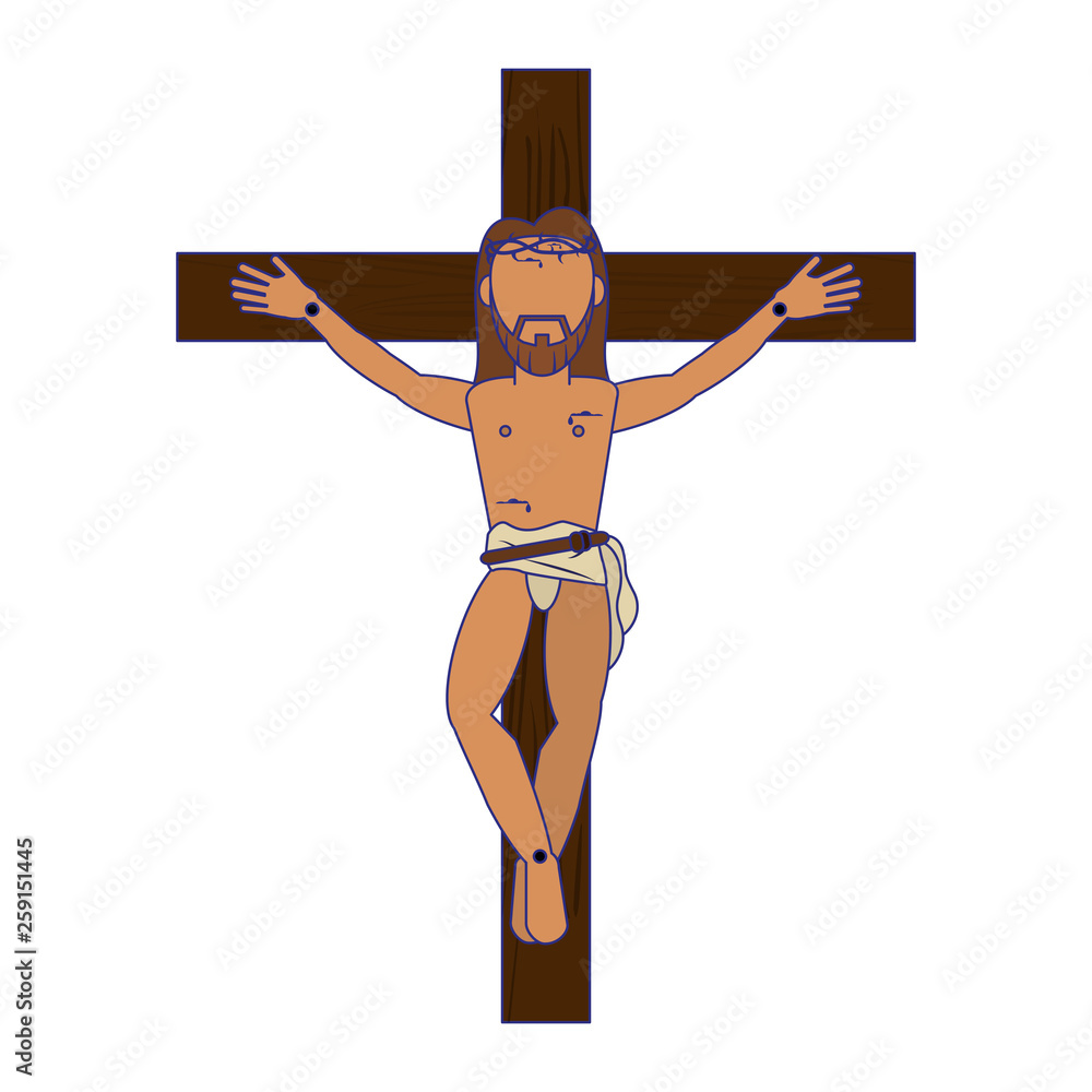 Sticker jesuschrist man cartoon blue lines