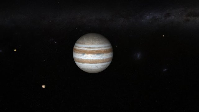 Jupiter with moons. Approaching the planet.