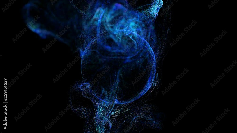 Poster 4k luminous particles move in liquid flow and stumble upon a force field in the center of frame push