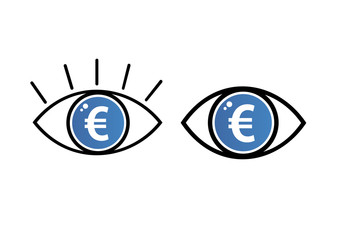 Eye with euro money icon, profit or need money symbol