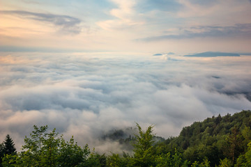 View from Sveri Jost nad Kranjem at foggy morning, Kranj, Slovenia