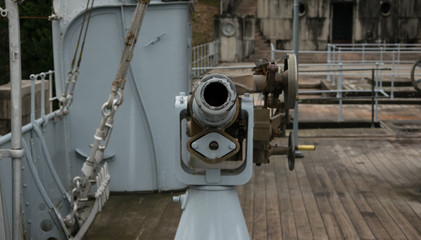 Muzzle of an old anti aircraft cannon on a ship