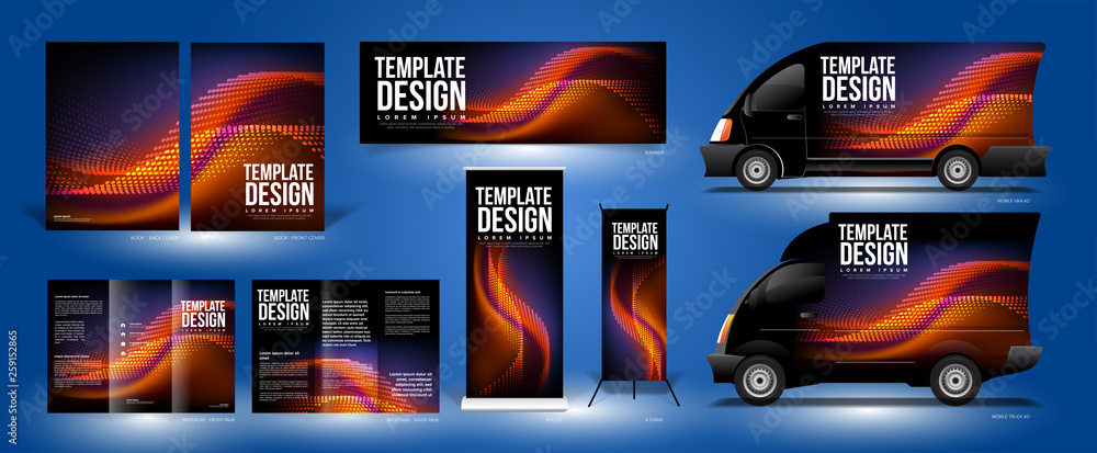 Poster the background template of curvy particle movement in vector. this design pack just give you an exam