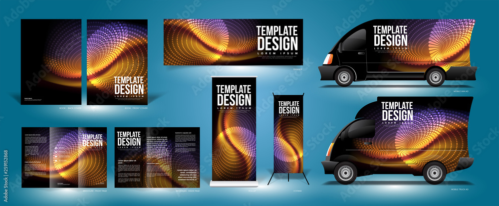 Poster the background template of curvy particle movement in vector. this design pack just give you an exam