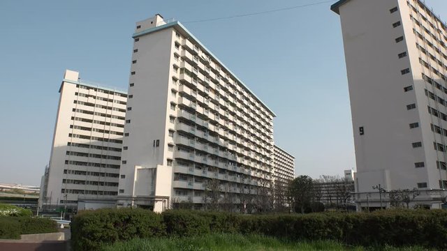 OJI,  TOKYO,  JAPAN - CIRCA APRIL 2019 : Scenery of RESIDENTIAL APARTMENT area in Oji city.  This area is famous for HUGE APARTMENT BUILDINGS in Tokyo.